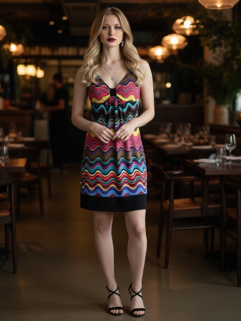 Ronni Nicole Abstract Wave Maxi Dress Multicolor Size 6